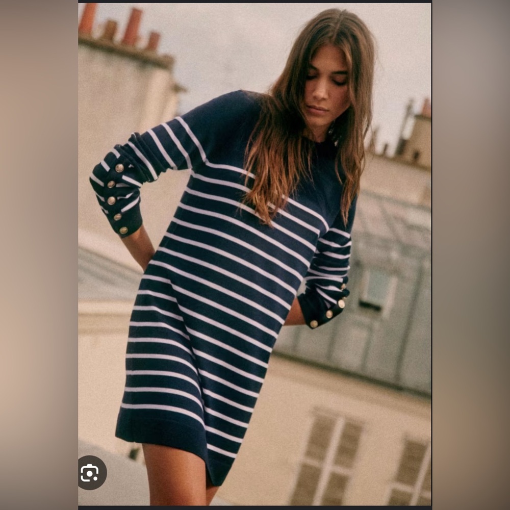 Sézane Robe Paola in Navy and White Size S